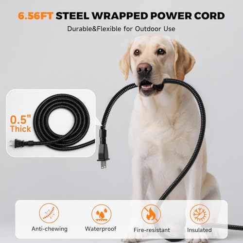 1.45 Gallon Extra-Large Heated Water Bowl for Dog&Cat,Outdoor Heated Dog Bowl with Anti-Chew Cord,Waterproof Heated Pet Bowl Provides Drinkable Water in Winter for Chickens,Squirrels,Rabbits,Grey