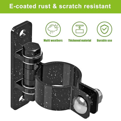 Insaga Gate Hinges Heavy Duty Carbon Steel Chain Link Fence Parts Electroplated Finish, Removable Bolts for Wall Mount, Fits 1-7/8'' Outer Diameter Pipes/Posts for Farm, Fence Gate (2Pack, Black) - size: 1-7/8''