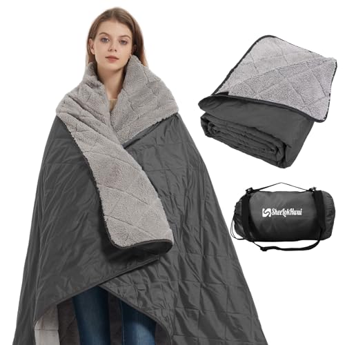 Outdoor/Indoor Sherpa Blanket, Oversized Waterproof Stadium Blanket for Cold Weather. Warm, Soft, Portable, Great for Stadium, Sports Events, Camping, Indoor - 82x56in., Dark Gray - color: Dark Gray