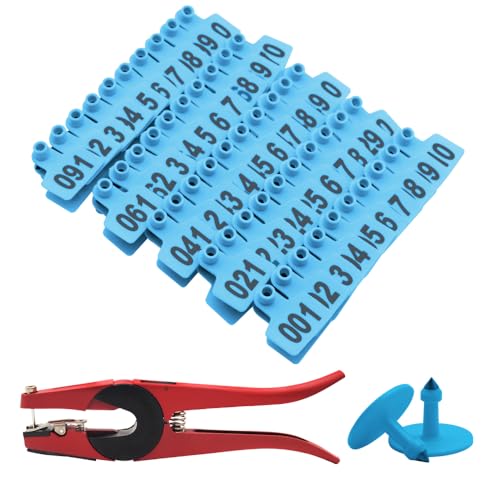 Hog Ear Tags with 001-100 Ear Tagger Plier Multifunction Marker Tool(Blue) - color: Blue