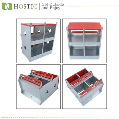 HOSTIC Chicken Nesting Boxes 4 Compartment Metal Poultry Nest Box Wall Mount for Chickens Hens Ducks Large Vented Holes