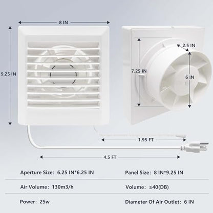 Window Shutter Exhaust Fan both Intake & Exhaust,Wall-Mounted Ventilation Fan for Bathroom Window Home Attic (9.5 In) - size: 9.5 In