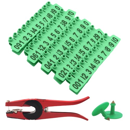Pig Ear Tag with Plier for Hog Sheep with Number 001-100 Puncher Kit (Green) - color: Green