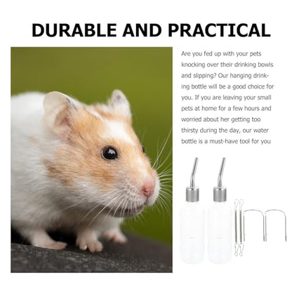 GLEAVI 2PCS Hanging Rabbit Water Bottles with Stainless Steel No-drip Spouts Transparent Water Feeders for Guinea Pigs Hamsters Chinchillas Cage Use