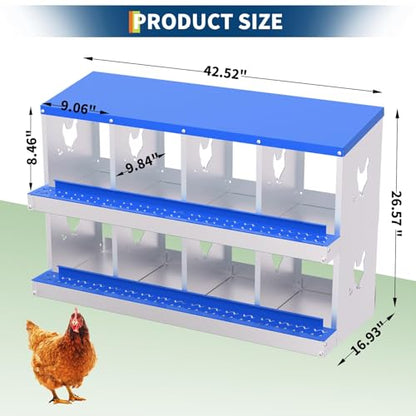 8 Compartment Chicken Nesting Box, Galvanized Steel Metal Laying Box with Removable Tray Roll-Out Egg Collection, Wall Mount Hen Roosting Box, Easy Egg Collection - color: Blue, size: 8 holes