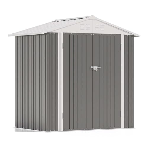 Patiowell 6x4 FT Storage Shed, Outdoor Metal Sheds with Lockable Door and Sloping Roof, Waterproof Outside Utility Garden Tool Shed with Breathable Vents for Patio Lawn Backyard, Gray - color: Gray, size: 6x4 FT