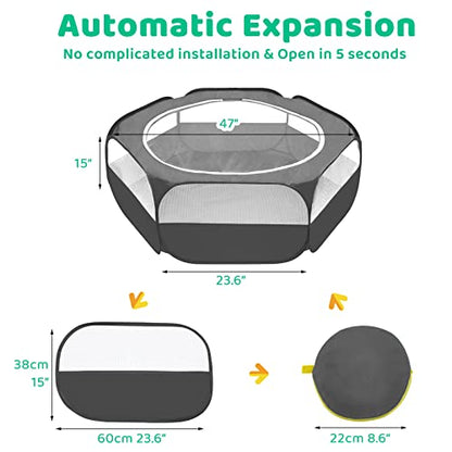Amakunft Small Animal Pop-Up Playpen with Mesh Cover, 47'' x 23.6'' x 15'' Chicken Brooder Box, Play Pen Indoor Outdoor for Guinea Pigs, Bunny, Rabbits, Ferrets, Chinchillas, Kittens | Indoor/outdoor, water-resistant, chicken brooder, travel playpen for r