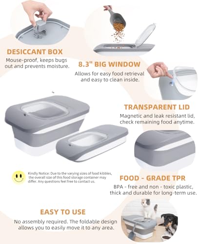 10-13 Lbs Dog Food Stroage Container, Collapsible Dog Food Containers with Airtight Lid, Pet Food Scoop, Pet Food Storage Container Dry Food for Dog, Cat and Other Pets - color: Grey/10-13 Lbs