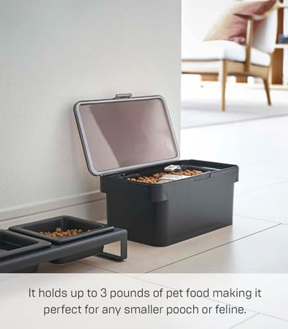 YAMAZAKI Home Tower Airtight Pet Food Storage Container - Cat And Dog Food Holder Bin With Transparent Lid And Handle - Small - Polypropylene - 0.8 Gallons, 3 Liters - color: Black, size: Small