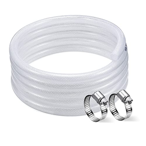 DAVCO 1/2" ID - 10 ft Heavy Duty Braided Clear Plastic Vinyl Tubing, Flexible High Pressure Reinforced PVC Plastic Tube Hose, Non-toxic, BPA Free, with 2 Stainless Clamps - size: 1/2"ID, style: 10 Feet