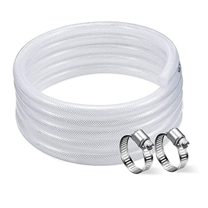 DAVCO 3/8" ID × 10ft Heavy Duty Braided Clear Plastic Vinyl Tubing & Clamp | Flexible High Pressure Reinforced PVC Plastic Tube Hose, Non-toxic, BPA Free, with 2 Stainless Clamps - size: 3/8"ID, style: 10 Feet