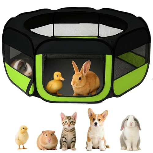 UWE Extra Large Small Animal Playpen, XL Portable Pet Playpen for Rabbit, Kitten, Guinea Pig, Hamster, Puppy – Waterproof Foldable Mesh Tent with Zipper Cover, Indoor Outdoor Use,Light Green - color: Light Green