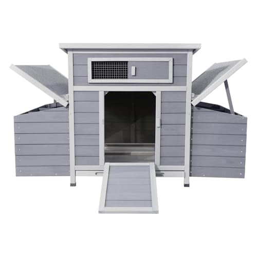 Chicken Coop, Large Chicken Coop for 4-6 Chickens with 6 Nesting Boxes, Wooden Outdoor Hen House with Pull-Out Tray for Backyard, Easy-Clean,Weatherproof Poultry Chicken Cage - color: GREY＆PURPLE