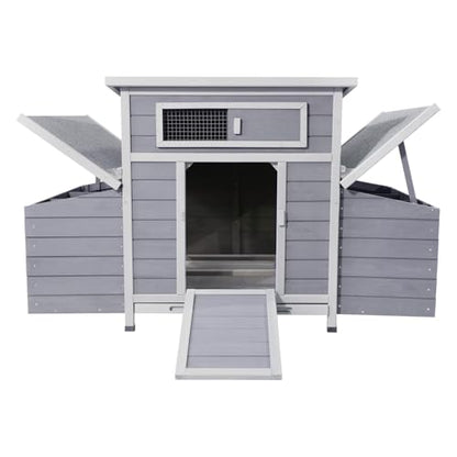 Chicken Coop, Large Chicken Coop for 4-6 Chickens with 6 Nesting Boxes, Wooden Outdoor Hen House with Pull-Out Tray for Backyard, Easy-Clean,Weatherproof Poultry Chicken Cage - color: GREY＆PURPLE