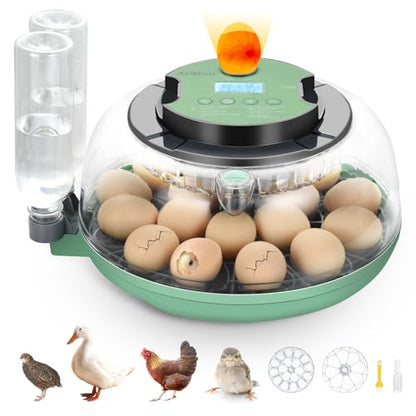 18 Egg Incubator with Automatic Egg Turning - Hatching Unit with Digital Control & Built-in Candler, 2 Size Egg Tray, Automatic Water Refill, Egg Incubator for Hatching Chicken Quail Duck Turkey Goose