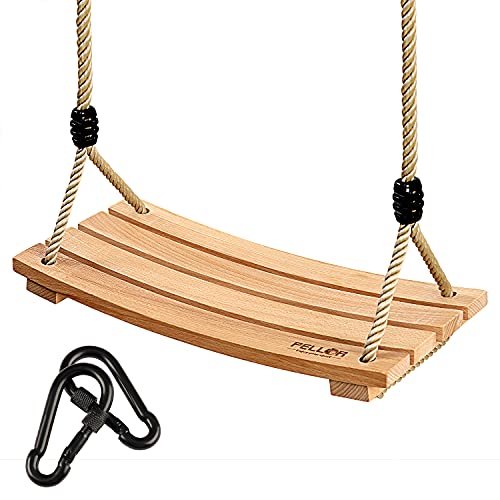 Tree Swing, PELLOR Wood Swing for Kids, Curved Wooden Swing Sets for Backyard, 220 Lbs Load Hanging Carbonized Wood Swing, Heavy Duty Outdoor Swing for Adults, Height Adjustable (16.7 x7.9 x0.6 in.) - color: Burlywood, size: 16.7x7.9x0.6 inch