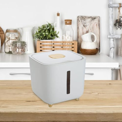 Grain Hopper - High Volume Sealed Provision Bin With Cover, Food Preservation Holder, Large Household Supply Vault, Animal Feed Reservoir, Clear Level Display | for Home Cupboard Pet Feeding Managemen - color: Transparent gray