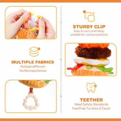 Jollybaby Baby Musical Pull String Hanging Toys for Stroller Car Seat Crib Play Gym, Plush Stuffed Hamburg Bear Toy for Carseat with Music Teether Crinkle, Sensory Toy for 0-6-12-18 Months Baby Gifts - style: Bear