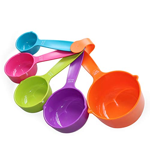 Rypet Pet Food Scoop Set of 5 - Measuring Cups and Spoons Set Plastic for Dog, Cat and Bird Food (Random Color) - color: Set of 5