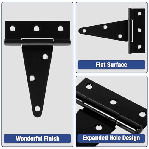 4 Pack 4 Inch T Hinge Heavy Duty Outdoor Hinges for Wood Farm Gate T Strap Hinge Gutter Small Black Double Shed Door Hinges for Barn Fence Cabinet Chicken Coop Door Hinges Dutch Door Hardware Kit - size: 4Pack-4inch