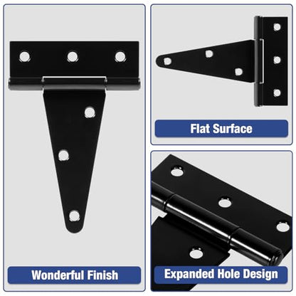 4 Pack 4 Inch T Hinge Heavy Duty Outdoor Hinges for Wood Farm Gate T Strap Hinge Gutter Small Black Double Shed Door Hinges for Barn Fence Cabinet Chicken Coop Door Hinges Dutch Door Hardware Kit - size: 4Pack-4inch