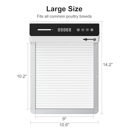 Automatic Chicken Coop Door Solar, Battery Powered & Weatherproof Aluminum, Timer Modes for Safe and Convenient Chicken, Easy Install, Reliable All-Season Performance (White+Black)