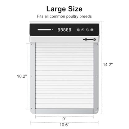 Automatic Chicken Coop Door Solar, Battery Powered & Weatherproof Aluminum, Timer Modes for Safe and Convenient Chicken, Easy Install, Reliable All-Season Performance (White+Black)