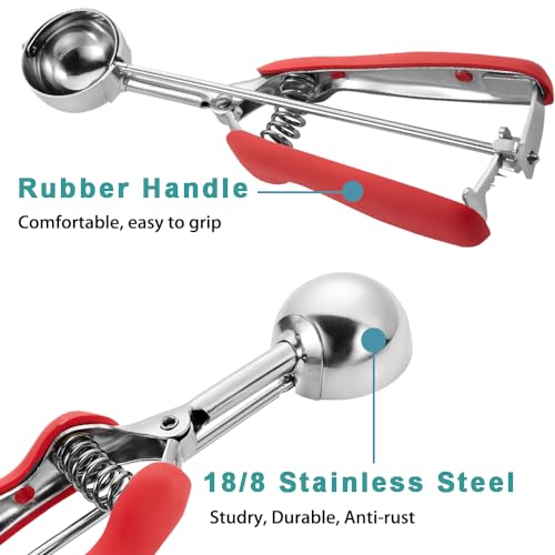 Large Cookie Scoop, Cookie Dough Scoop, 3 Tablespoons/ 45 ml/ 1.5 oz, Spring-Loaded Ice Cream Scoop, 18/8 Stainless Steel, Comfortable Grip - color: Red, size: #20/ 3 Tbsp