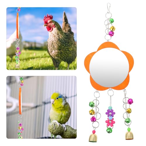 GALPADA Acrylic Chicken Mirror Hanging Swing with Beak Grinding Function for Pet Birds and Chickens Sturdy Chew-Resistant Parrot Mirror Accessory for Cage Enrichment and Play