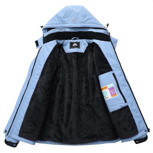 MOERDENG Women's Waterproof Ski Jacket Warm Winter Coat Hooded Snowboarding Jacket Snow Coat - color: Denim Blue, size: XX-Large