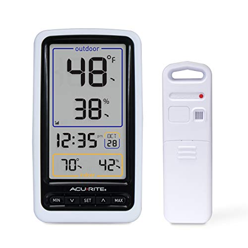 AcuRite 01136M Wireless Thermometer with Indoor/Outdoor Temperature and Humidity, White - color: Thermometer With Humidity & Clock, size: Single