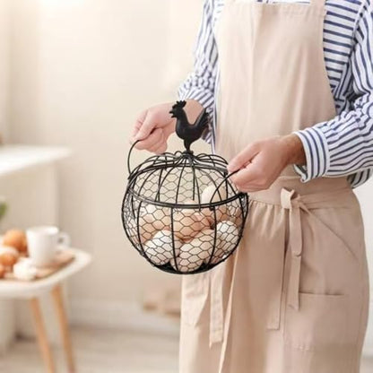 Wire Egg Basket for Gathering Fresh Eggs with Handle | Metal Egg Holder Countertop | Farm Fresh Egg Collecting Basket and Storage Holder | Suitable for Kitchen, Countertop and Farm (About 36 Eggs)