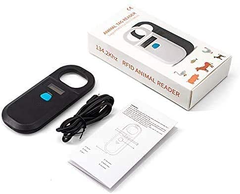 Pet Microchip Scanner Rechargeable RFID EMID Micro Chip Reader Scanner 134.2kHz 125kHz 15 Digits Pet Chip ID Scanner for Animal/Pets/Pigs/Dogs/Cats (190A)