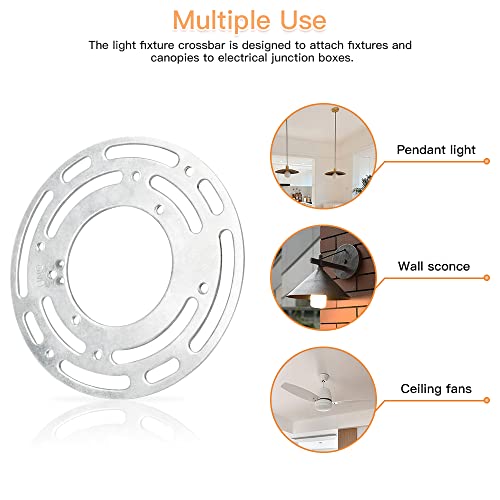 Upgraded Version - 2 Sets 4" Diameter Light Fixture Mounting Bracket, Helunsi Universal Crossbar for Lighting, Ceiling Fan Light Fixture Mounting Plate, Steel Circle Crossbar with Complete Accessories