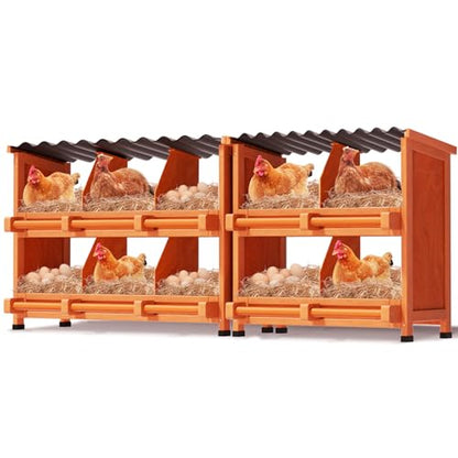 10-Compartment Chicken Nesting Boxes, Spacious for Large Breeds, Premium Pine Wood & Weather-Resistant PVC Sloped Roof, Safe No Sharp Edges for Laying Hens - size: 66.7"L x 12.2"W x 29.8"H