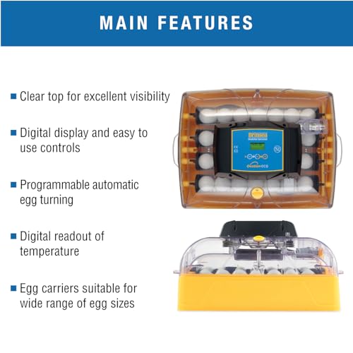 Brinsea Ovation 28 Eco Egg Incubator with Automatic Egg Turning Control, Digital Display, and Internal/External Temperature Alarms for Hatching 28 Chicken, Duck, Other Bird Eggs