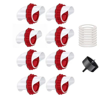 Chicken Feeders No Waste, DIY Automatic Poultry Feeder 8 Ports 1 Hole Saw with Covers Gravity Feed Kit for Buckets Barrels Bins Troughs (Red, 8) - size: 8
