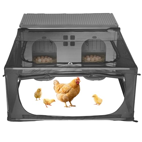 Chicken Coop with Run, Plastic Chicken Coops with Extension, Large Chicken House for 4-6 Hens, Nesting Box with 2 Holes, Easy to Clean & Assemble, for Chicken,Rabbit,Ducks,Guinea Pigs,Poultry - color: grey, size: 60.6"L x 41.0"W x 20.3"H