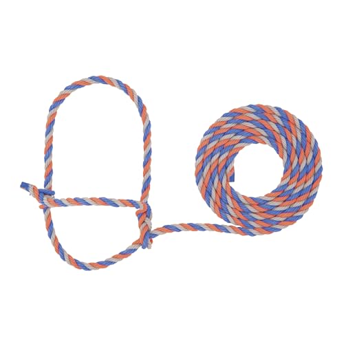 Weaver Livestock Braided Poly Rope Cattle Halter, Adjustable, Modern Style Cow Calf Halter, Livestock Handling Equipment for Showing, Blue/Coral/Gray - color: Blue/Coral/Gray, size: One Size