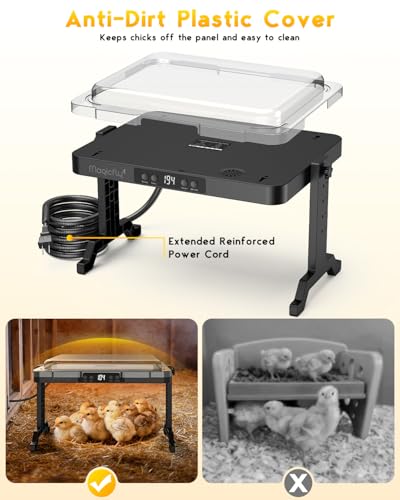 Brooder Plate for Chicks, Magicfly 200W Adjustable Chick Brooder Heater with Temp & Timer, UL-Compliant Safe Design, Radiant Brooding Box Coop Warmer with Remote Control & Cover for Ducklings Poults