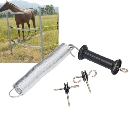 Cyrank Electric Fence Gate Kit for Agricultural Fencing, PP Iron 5 Meters Animal Spring Door Accessory with Handle Insulated Nail for Livestock