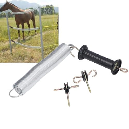 Cyrank Electric Fence Gate Kit for Agricultural Fencing, PP Iron 5 Meters Animal Spring Door Accessory with Handle Insulated Nail for Livestock