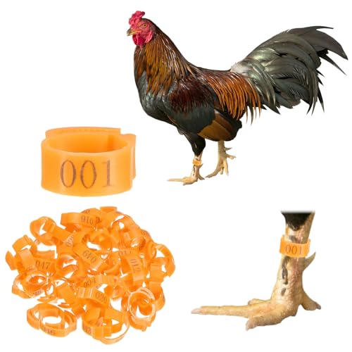 Generic 50-Pack Adjustable Chickens Leg Bands, 17-22 mm Plastic Poultry Identification Chicken Leg Rings for Turkey/Duck/Goose/Chicks, Colorful Numbered Foot Clip on Tags [Orange]