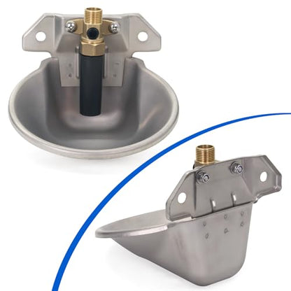 Stainless Steel Automatic Goat Waterer Livestock Sheep Water Bowl with Copper Valve and Drain Hole, Automatic Drinking Trough for Goat Sheep Calf Pig Dog (2pcs)