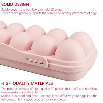 2 Pieces Egg Container For Refrigerator, 12 Grid Egg Storage Box with Lid, Stackable Plastic Egg Holder Tray for Kitchen Restaurant