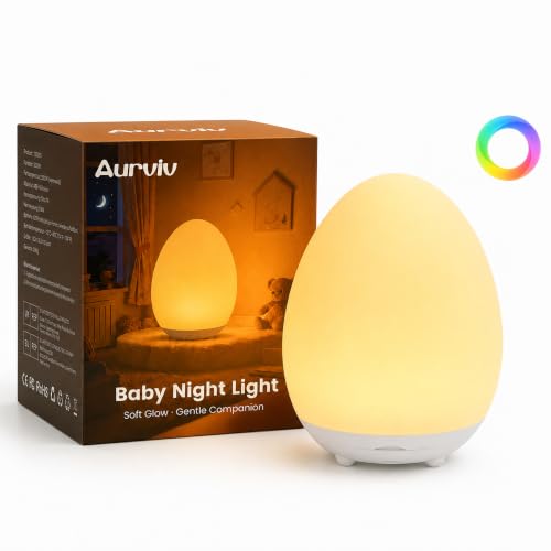 Egg Night Light for Kids, Soft Silicone Baby Egg Light for Nursery | Touch Control, Stepless Dimming & 7 Color Changing, Rechargeable, 30/60 Minute Timer for Breastfeeding, Nursery