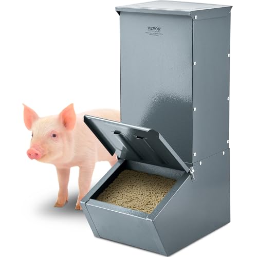 VEVOR Hog Feeder, 2.2 Bushel Capacity, Single Door Pig Feeder, Heavy Duty Steel Piglets Feeder, Multipurpose Trough Creep Feeder, Outdoor Livestock Feeder Farm Accessory for Feeding up to 5 Hogs - size: 2.2 Bushel