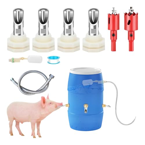 of 5 Stainless Steel Animal Drinking Nipples with PVC Pipe Set for Poultry and Livestock Water Supply Swine Farm Water Structure