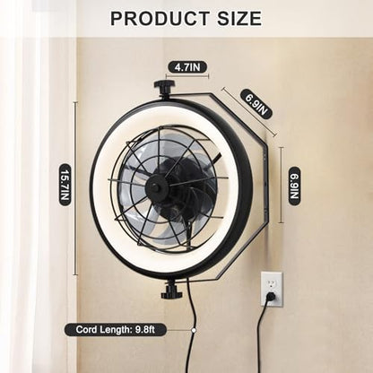 16" Wall Mounted Fan Indoor, Quiet 6 Speed Wall Mount Fan with Remote, Light and Timer, 360° Adjustable Tilt Plug in Wall Fan for Garage, Bedroom, Kitchen, Living Room, Greenhouse, Patio - size: 16"