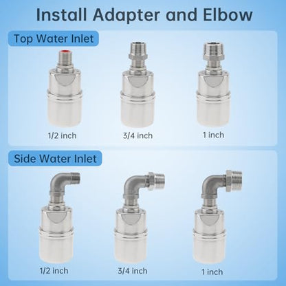 1/2 inch Float Valve, PNXKTXO Water Level Control Float Valve 1/2" to 3/4'' and 1/2'' to 1'' 304 Stainless Steel Fully Automatic Water Level Control Shut Off Valves Hose Connector - style: Style 3
